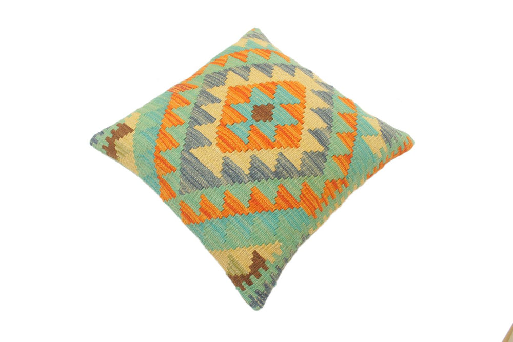 handmade Tribal Turkish Antique Rust Blue Hand-Woven SQUARE 100% WOOL pillow