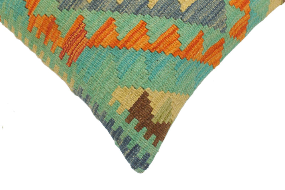 handmade Tribal Turkish Antique Rust Blue Hand-Woven SQUARE 100% WOOL pillow