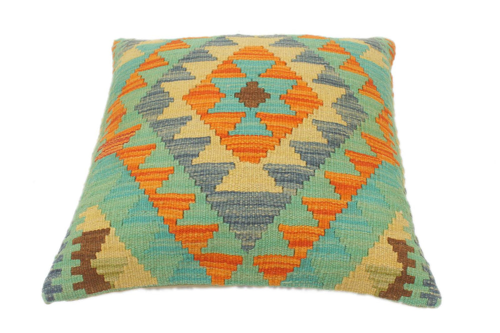 handmade Tribal Turkish Antique Rust Blue Hand-Woven SQUARE 100% WOOL pillow