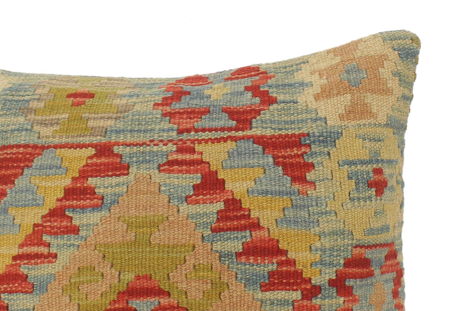 handmade Tribal Turkish Antique Blue Red Hand-Woven SQUARE 100% WOOL pillow