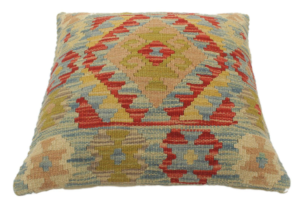 handmade Tribal Turkish Antique Blue Red Hand-Woven SQUARE 100% WOOL pillow