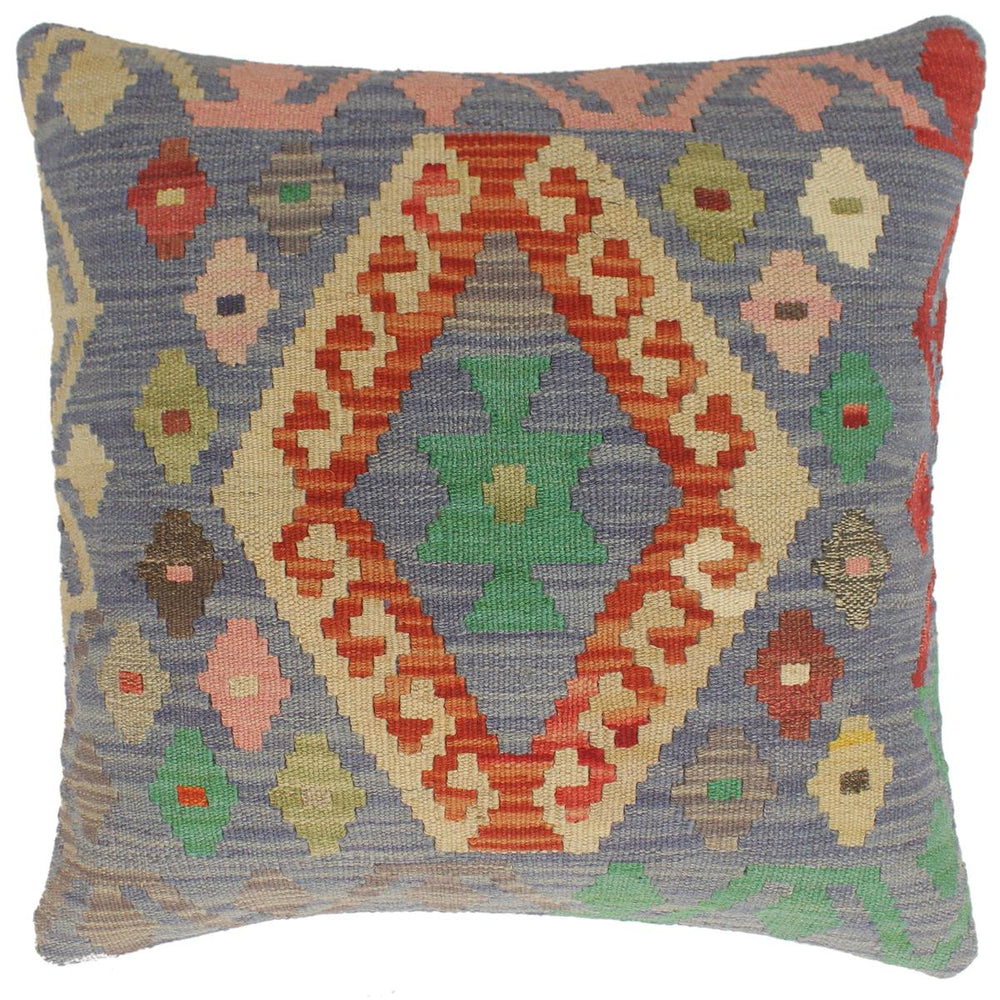 handmade Tribal Turkish Antique Blue Rust Hand-Woven SQUARE 100% WOOL pillow