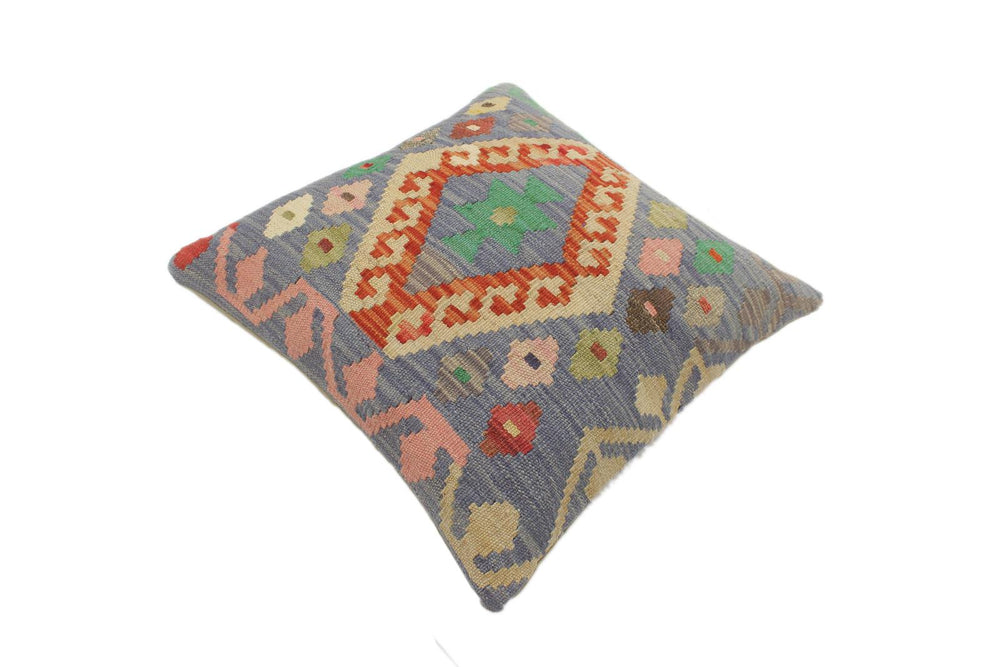 handmade Tribal Turkish Antique Blue Rust Hand-Woven SQUARE 100% WOOL pillow