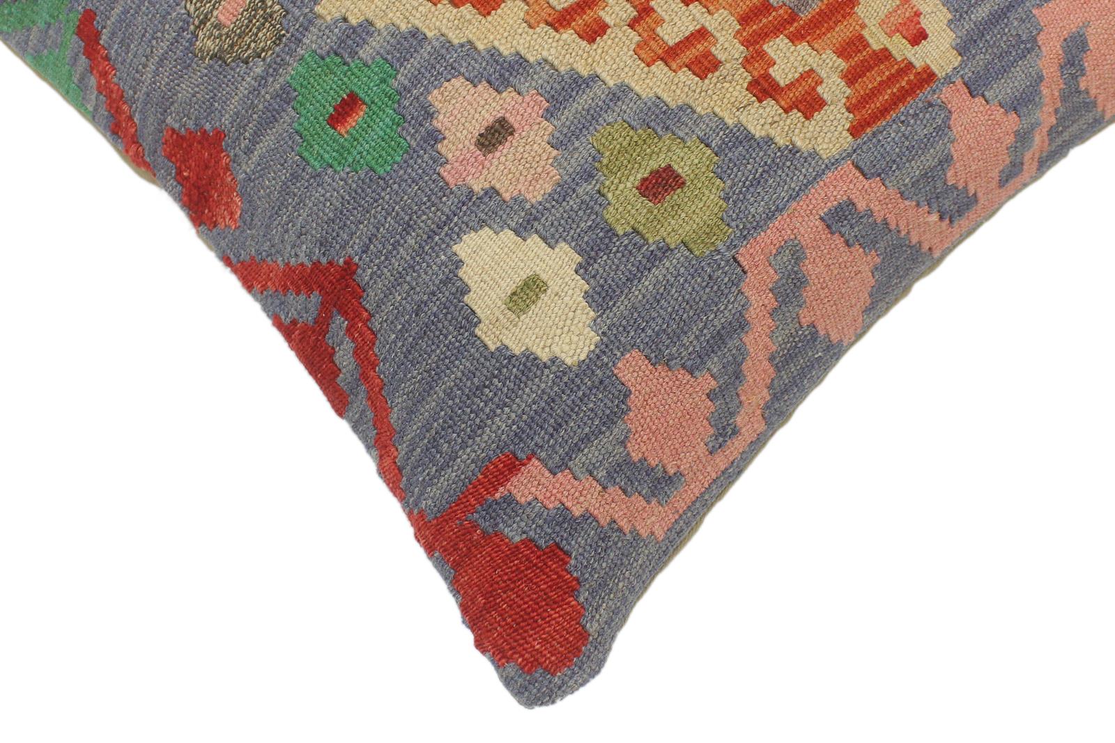 handmade Tribal Turkish Antique Blue Rust Hand-Woven SQUARE 100% WOOL pillow