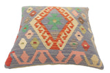 handmade Tribal Turkish Antique Blue Rust Hand-Woven SQUARE 100% WOOL pillow