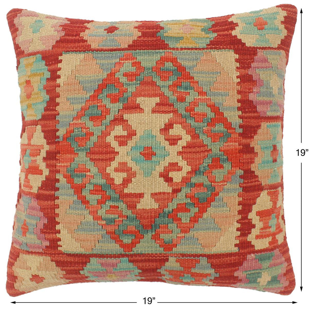 handmade Tribal Turkish Antique Red Blue Hand-Woven SQUARE 100% WOOL pillow