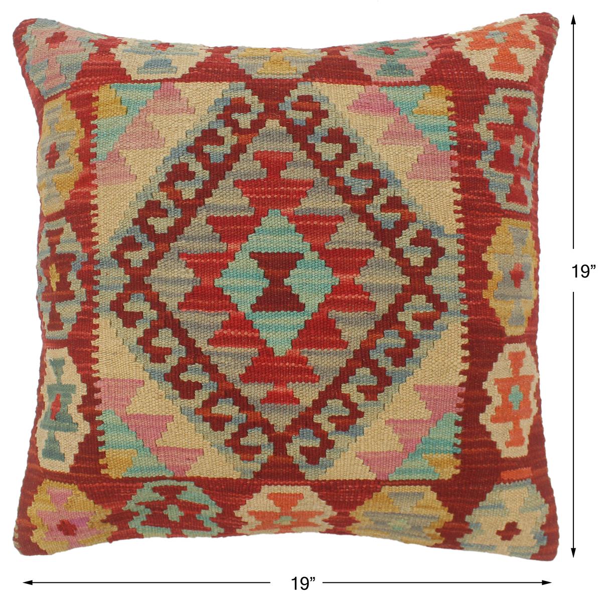 handmade Tribal Turkish Antique Red Blue Hand-Woven SQUARE 100% WOOL pillow