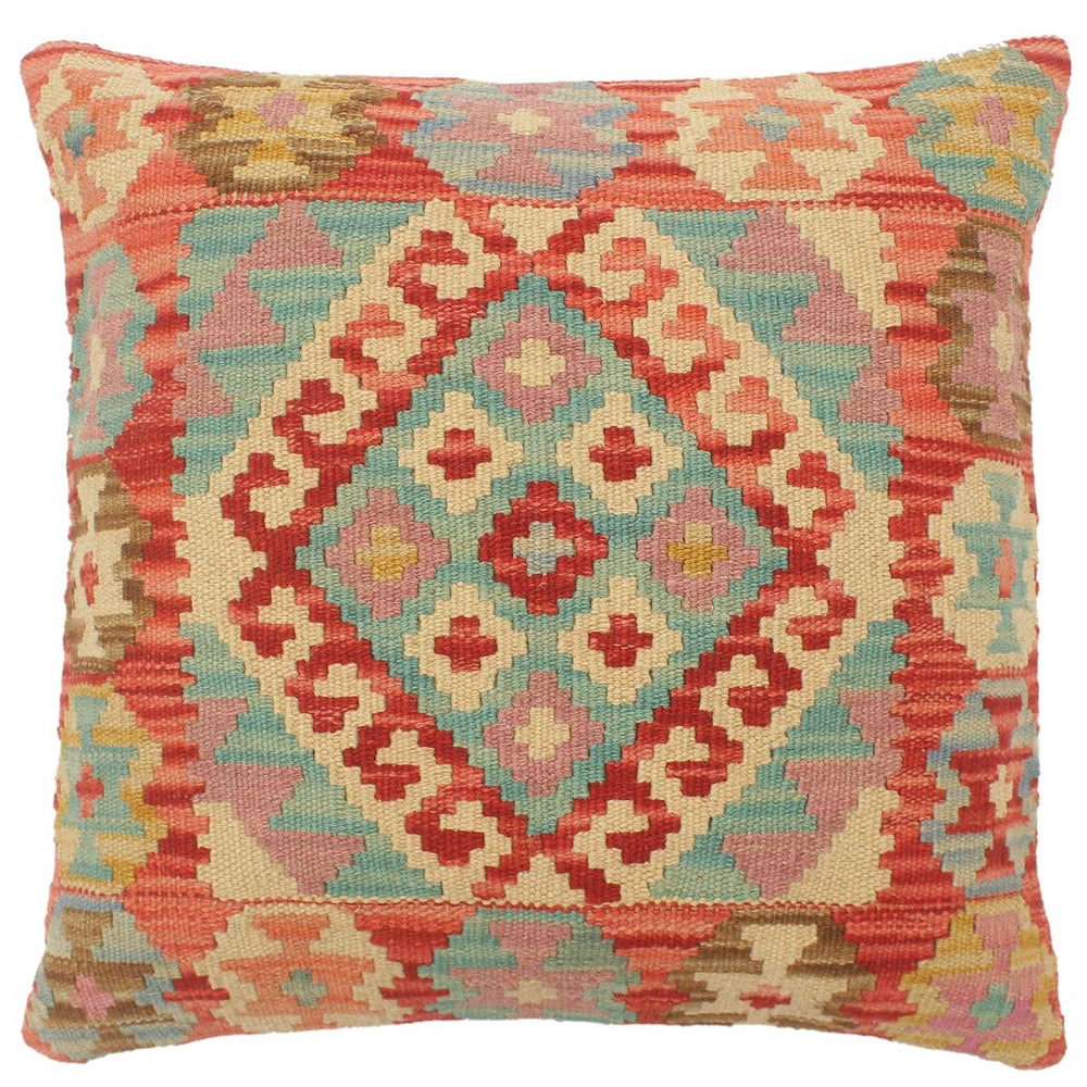 handmade Tribal Turkish Antique Red Blue Hand-Woven SQUARE 100% WOOL pillow