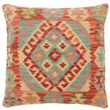 handmade Tribal Turkish Antique Red Blue Hand-Woven SQUARE 100% WOOL pillow