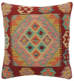 handmade Tribal Turkish Antique Red Blue Hand-Woven SQUARE 100% WOOL pillow