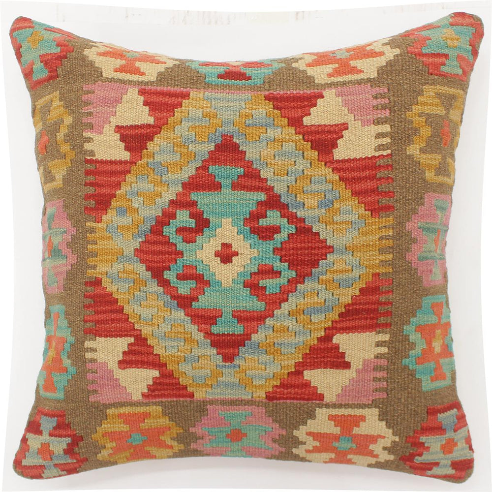 handmade Tribal Turkish Antique Red Blue Hand-Woven SQUARE 100% WOOL pillow