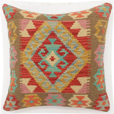 handmade Tribal Turkish Antique Red Blue Hand-Woven SQUARE 100% WOOL pillow