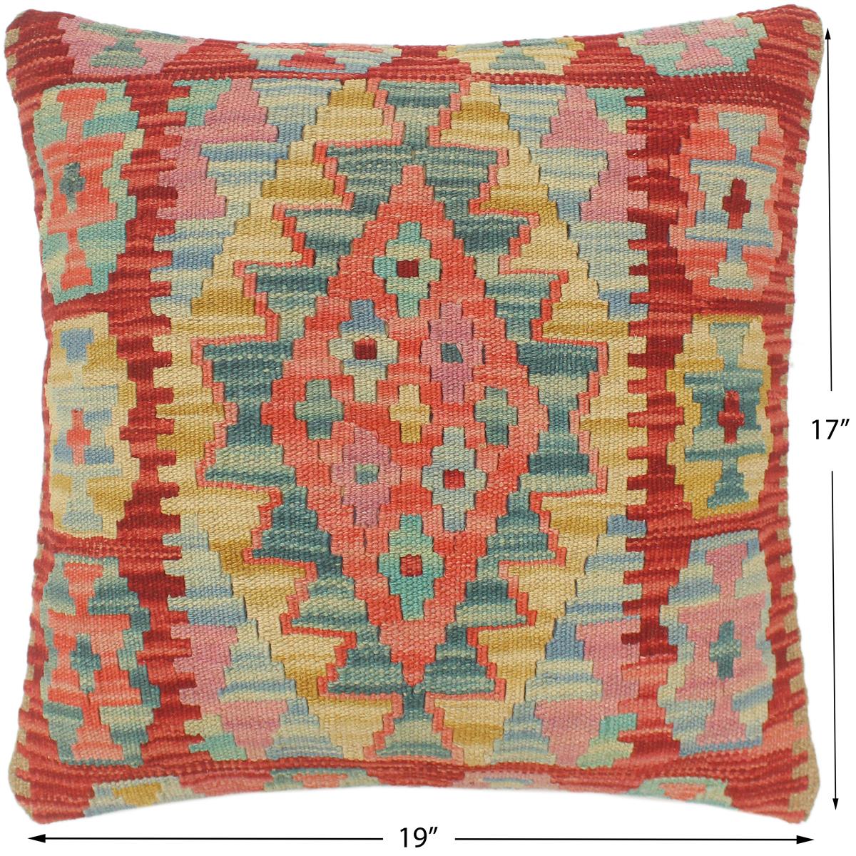 handmade Tribal Turkish Antique Red Blue Hand-Woven SQUARE 100% WOOL pillow