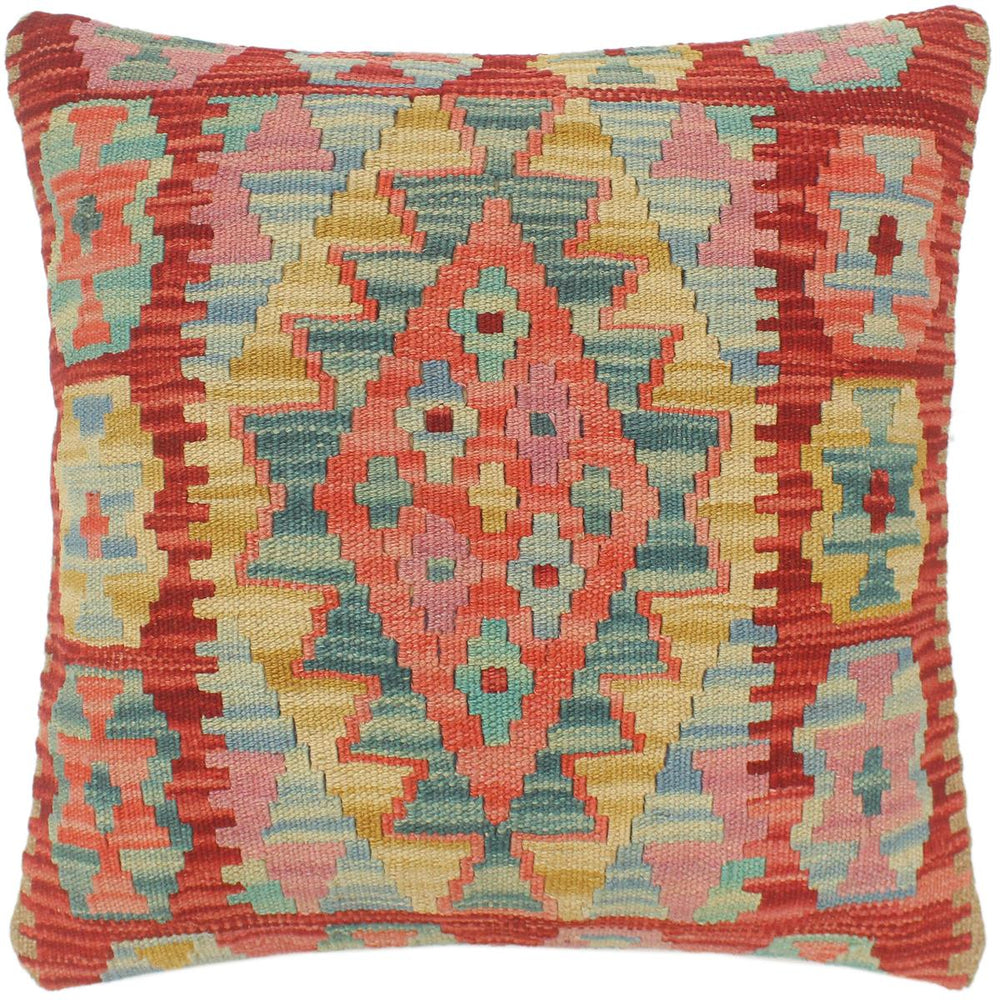 handmade Tribal Turkish Antique Red Blue Hand-Woven SQUARE 100% WOOL pillow