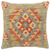 handmade Tribal Turkish Antique Rust Blue Hand-Woven SQUARE 100% WOOL pillow