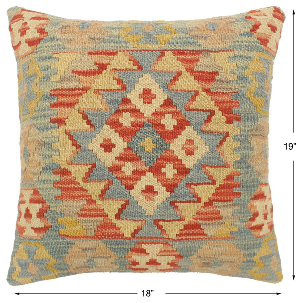 handmade Tribal Turkish Antique Rust Blue Hand-Woven SQUARE 100% WOOL pillow