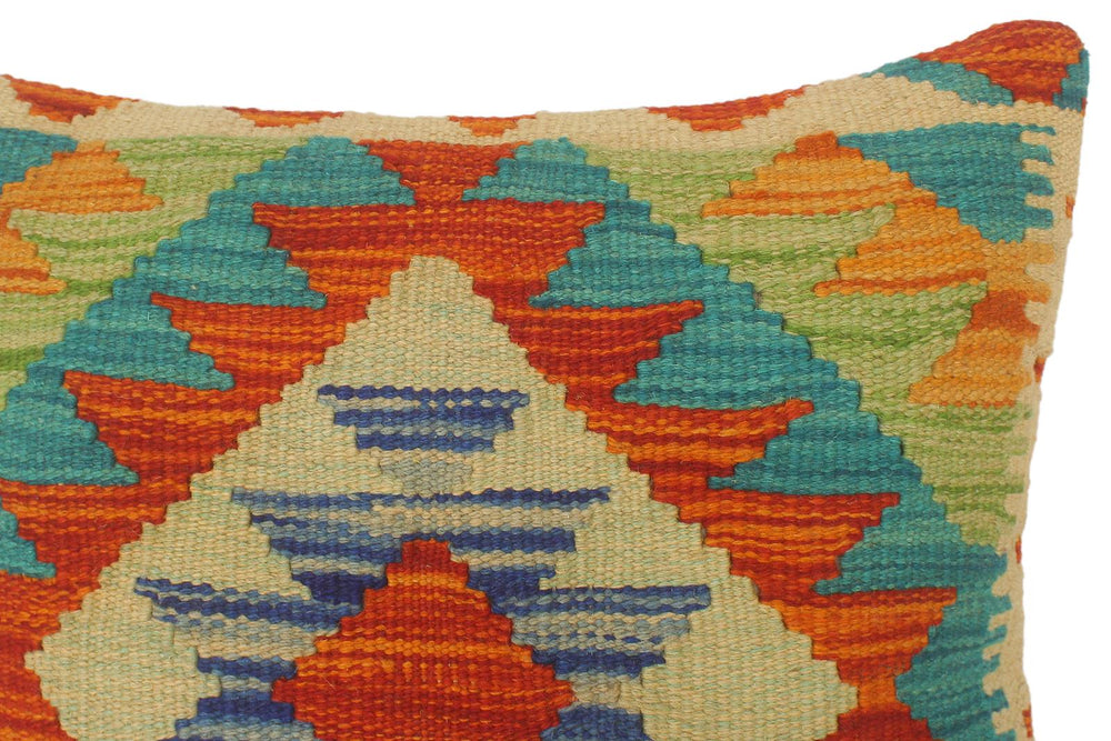 handmade Tribal Turkish Antique Rust Blue Hand-Woven SQUARE 100% WOOL pillow