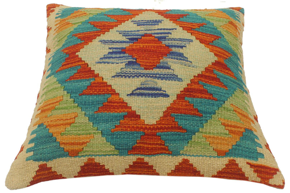 handmade Tribal Turkish Antique Rust Blue Hand-Woven SQUARE 100% WOOL pillow