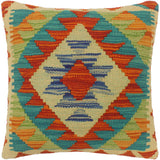 handmade Tribal Turkish Antique Rust Blue Hand-Woven SQUARE 100% WOOL pillow