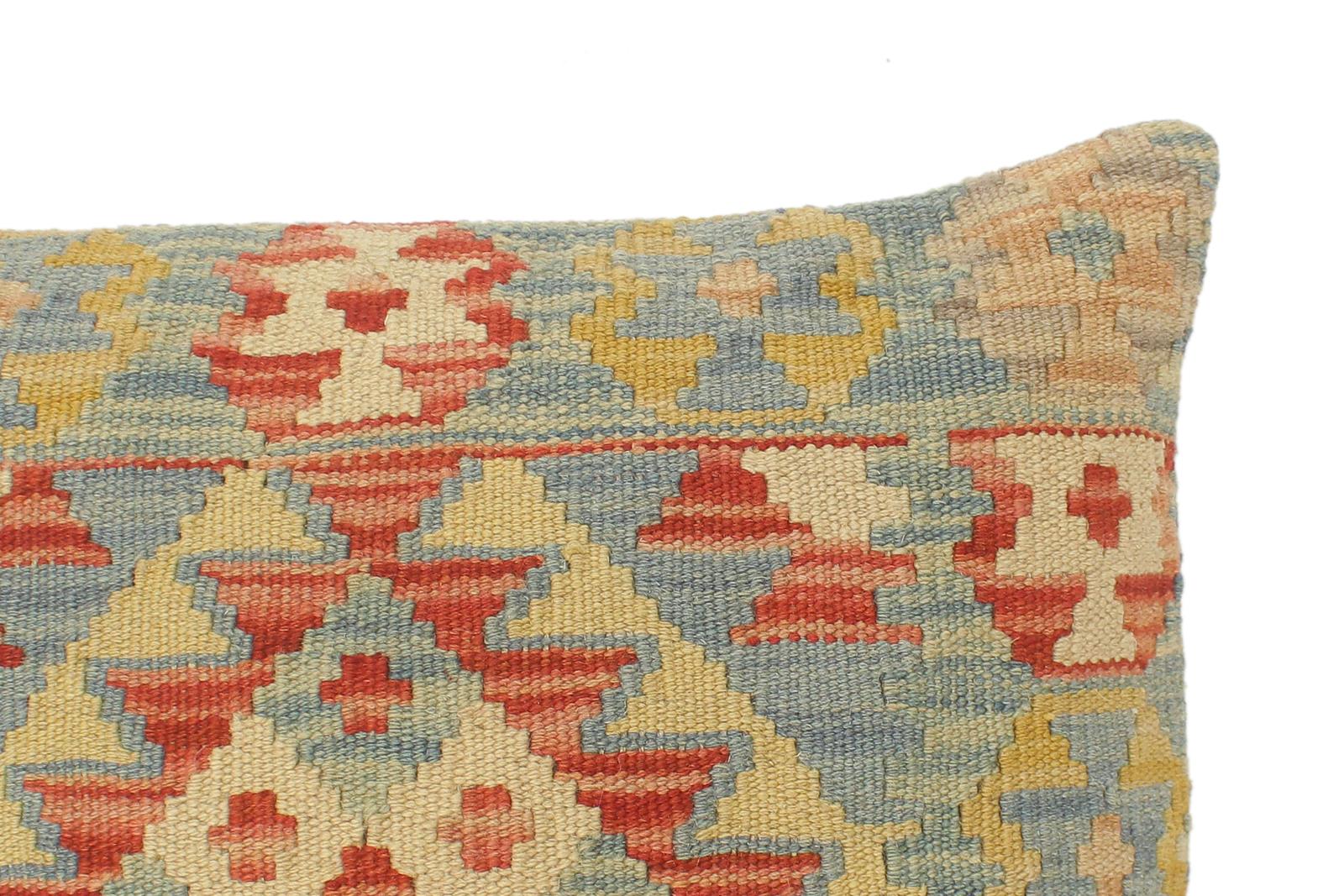 handmade Tribal Turkish Antique Rust Blue Hand-Woven SQUARE 100% WOOL pillow