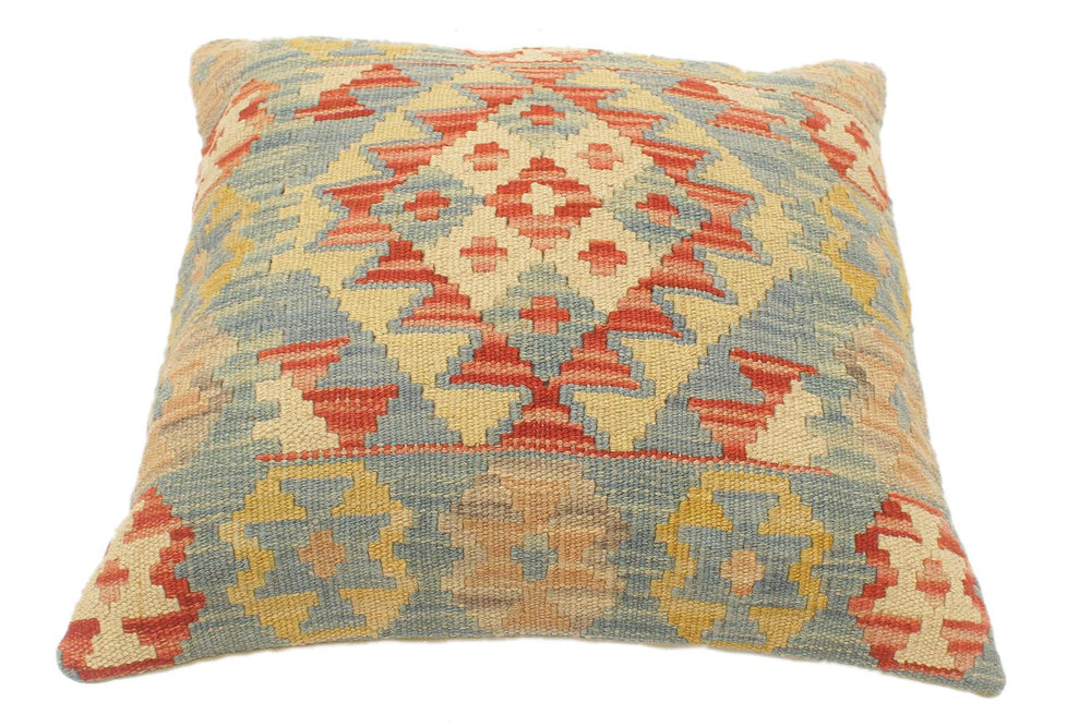 handmade Tribal Turkish Antique Rust Blue Hand-Woven SQUARE 100% WOOL pillow