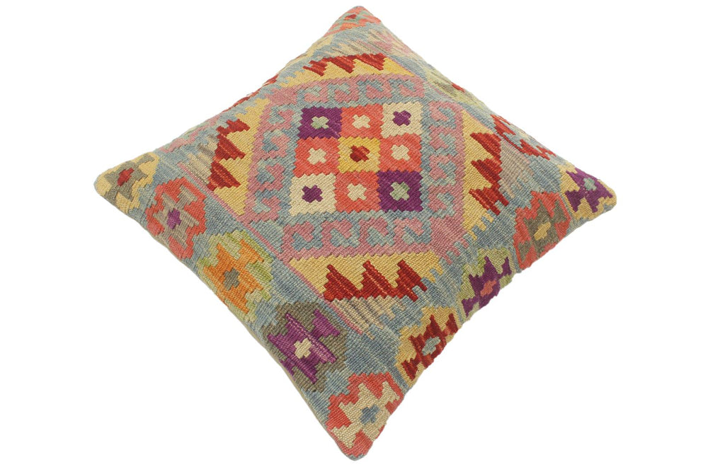 handmade Tribal Turkish Antique Rust Blue Hand-Woven SQUARE 100% WOOL pillow