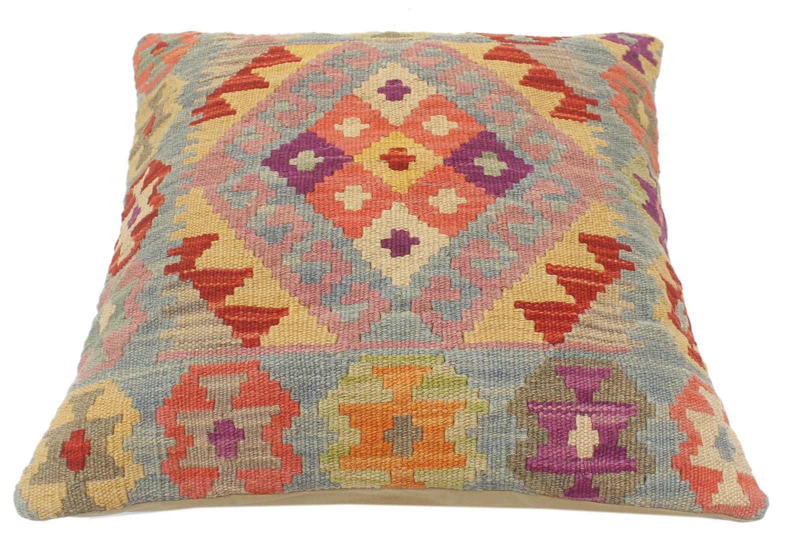 handmade Tribal Turkish Antique Rust Blue Hand-Woven SQUARE 100% WOOL pillow