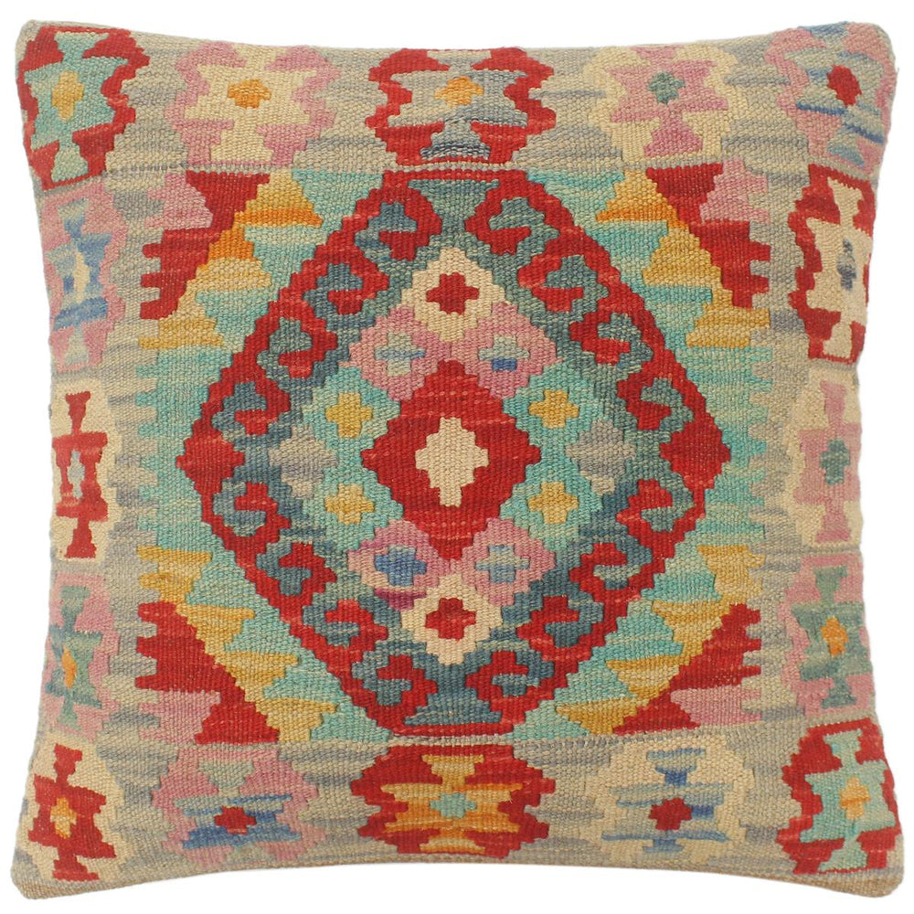 handmade Tribal Turkish Antique Blue Red Hand-Woven SQUARE 100% WOOL pillow