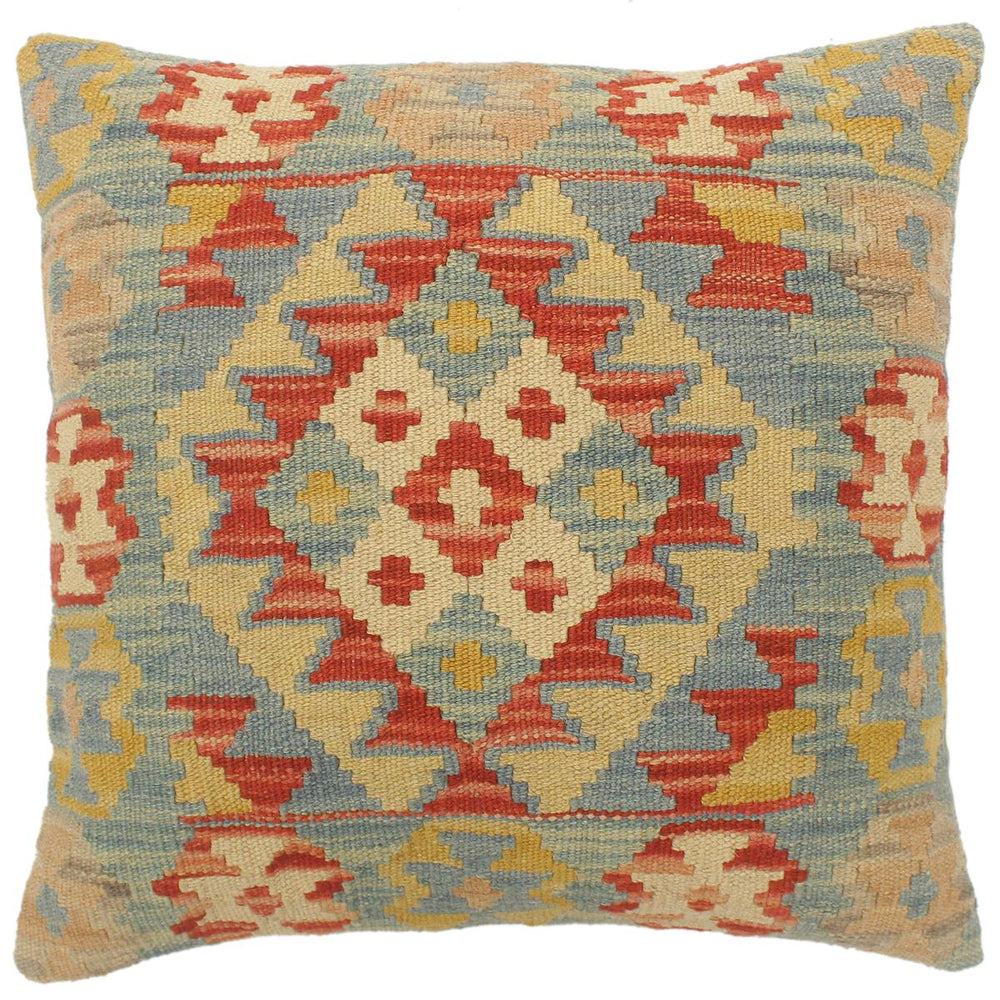 handmade Tribal Turkish Antique Rust Blue Hand-Woven SQUARE 100% WOOL pillow