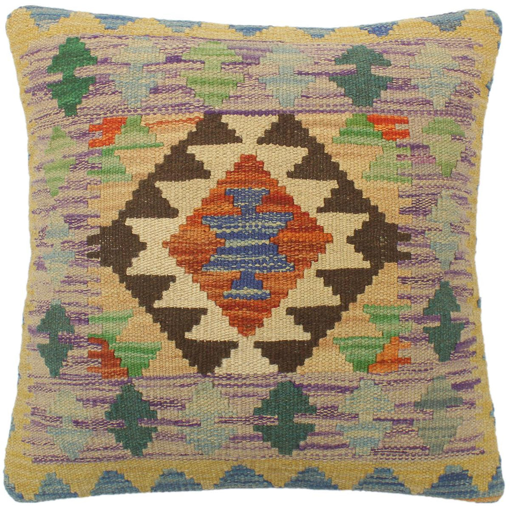 handmade Tribal Turkish Antique Rust Blue Hand-Woven SQUARE 100% WOOL pillow