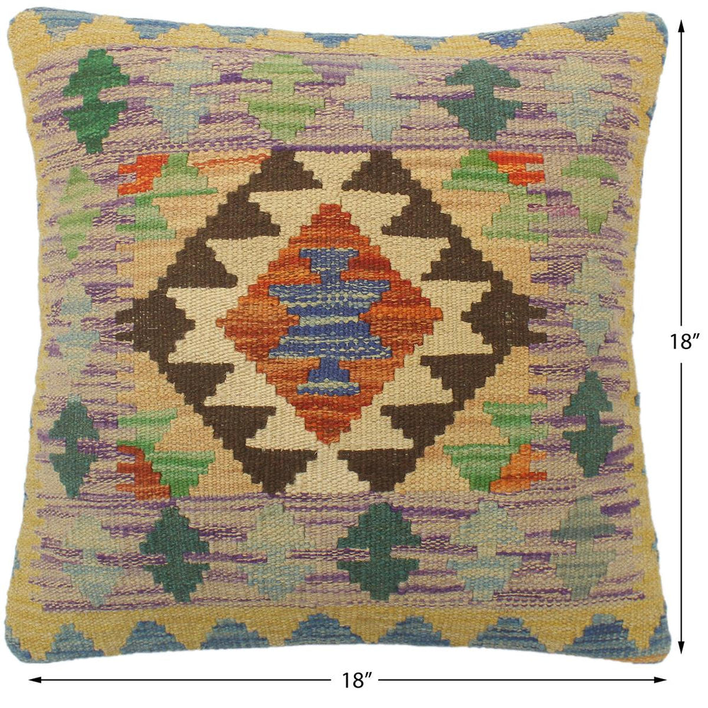 handmade Tribal Turkish Antique Rust Blue Hand-Woven SQUARE 100% WOOL pillow