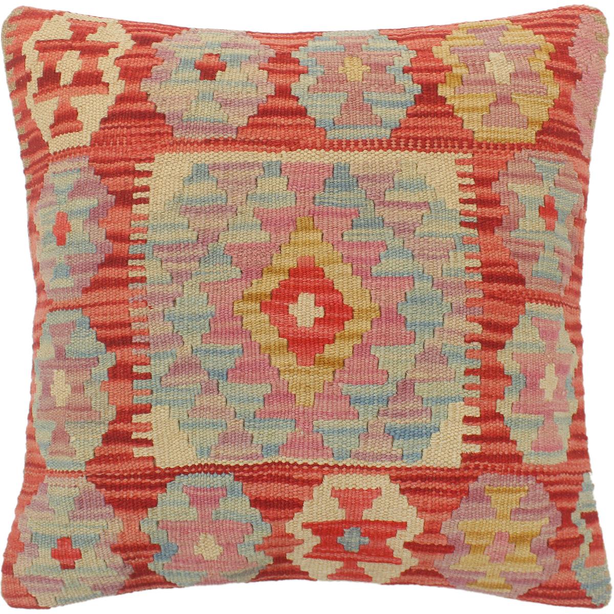 handmade Tribal Turkish Antique Red Blue Hand-Woven SQUARE 100% WOOL pillow