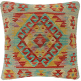 handmade Tribal Turkish Antique Rust Blue Hand-Woven SQUARE 100% WOOL pillow