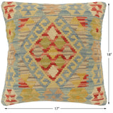handmade Tribal Turkish Antique Blue Red Hand-Woven SQUARE 100% WOOL pillow