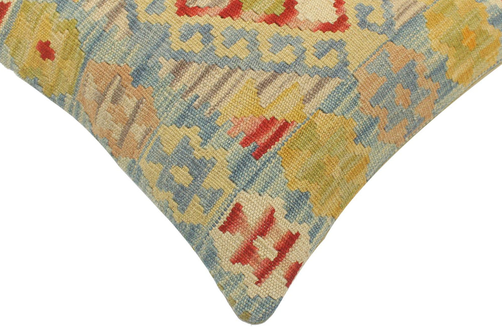 handmade Tribal Turkish Antique Blue Red Hand-Woven SQUARE 100% WOOL pillow