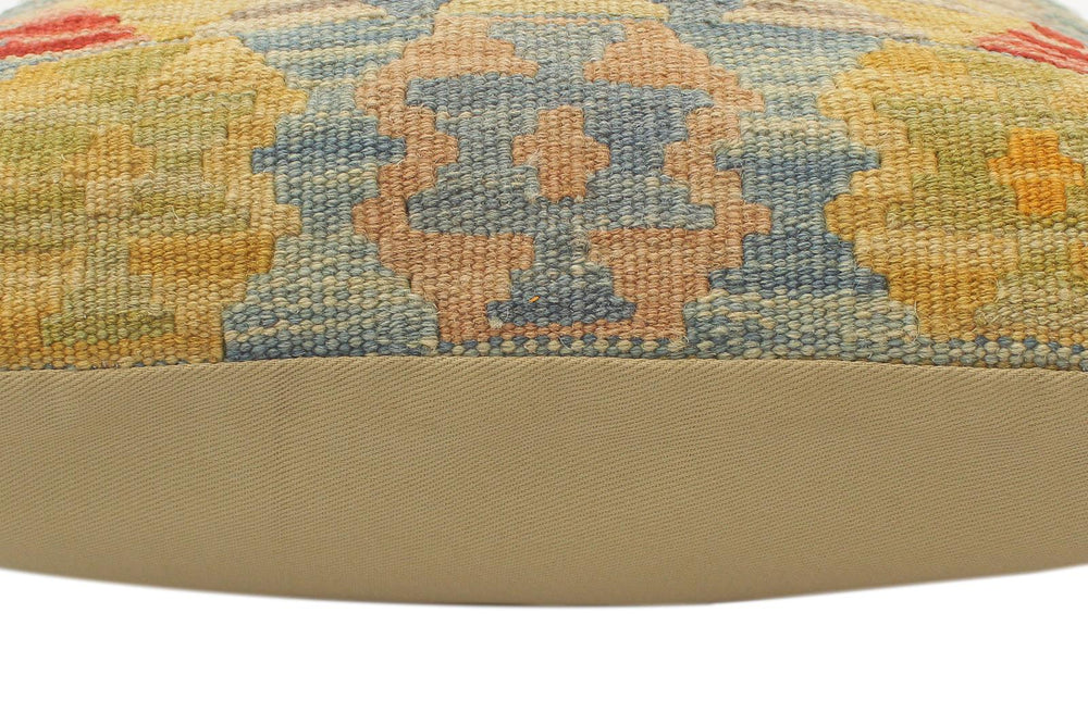 handmade Tribal Turkish Antique Blue Red Hand-Woven SQUARE 100% WOOL pillow