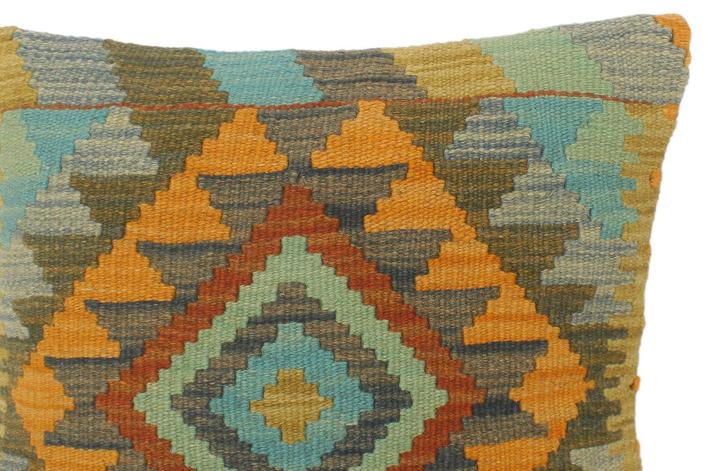 handmade Tribal Turkish Antique Rust Blue Hand-Woven SQUARE 100% WOOL pillow