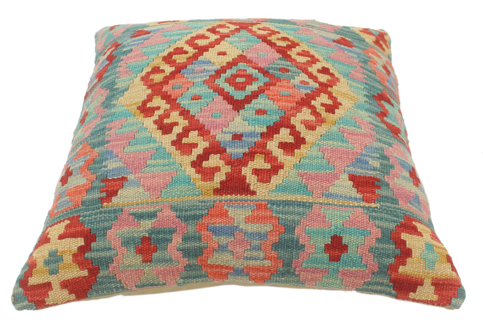 handmade Tribal Turkish Antique Red Blue Hand-Woven SQUARE 100% WOOL pillow