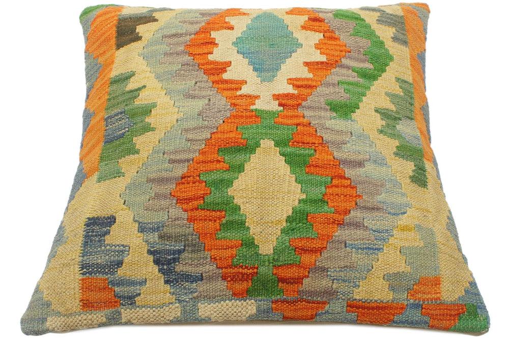 handmade Tribal Turkish Antique Rust Blue Hand-Woven SQUARE 100% WOOL pillow