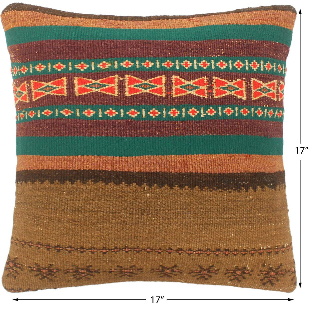 handmade Tribal Turkish Antique Brown Rust Hand-Woven SQUARE 100% WOOL pillow