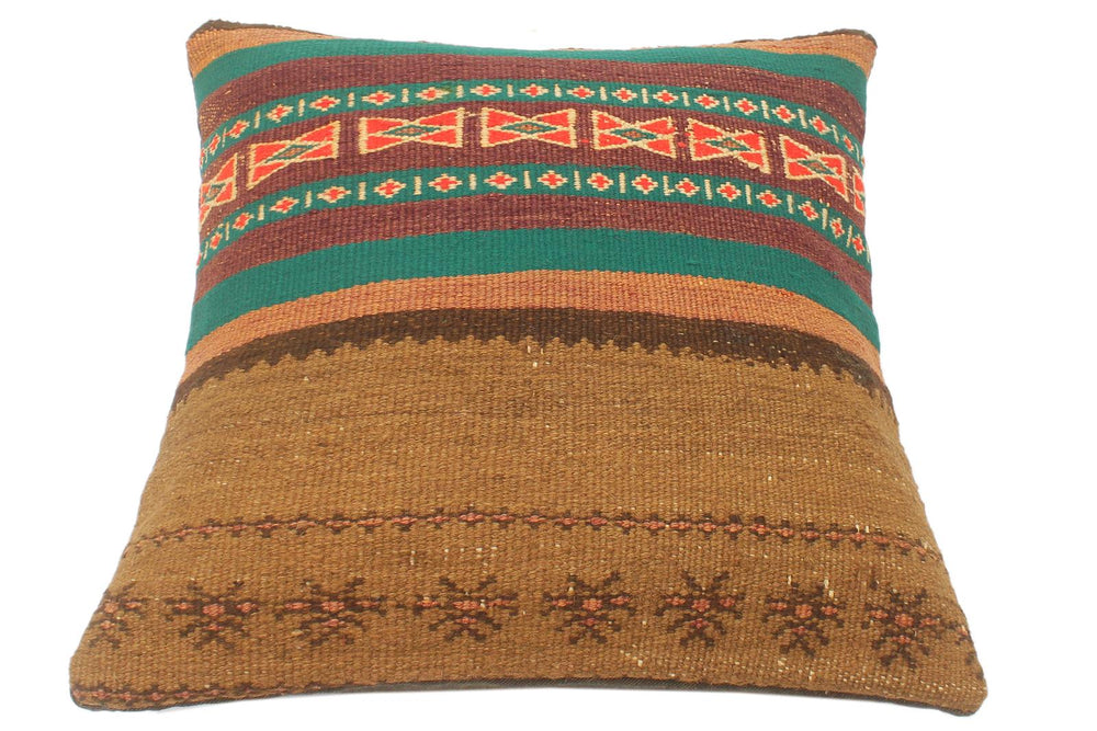 handmade Tribal Turkish Antique Brown Rust Hand-Woven SQUARE 100% WOOL pillow
