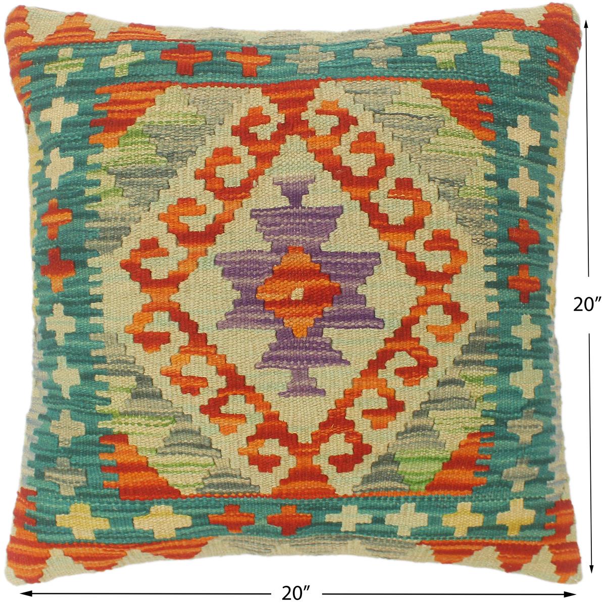 handmade Tribal Turkish Antique Rust Blue Hand-Woven SQUARE 100% WOOL pillow