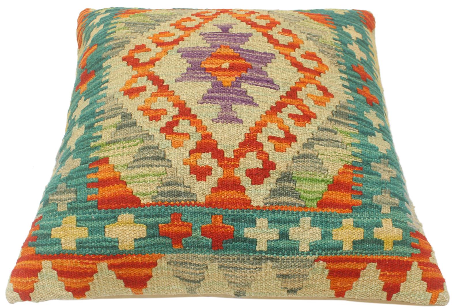 handmade Tribal Turkish Antique Rust Blue Hand-Woven SQUARE 100% WOOL pillow