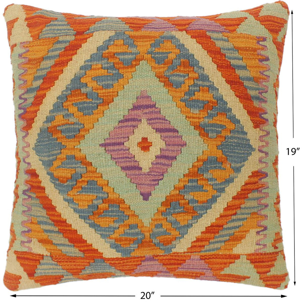 handmade Tribal Turkish Antique Rust Blue Hand-Woven SQUARE 100% WOOL pillow