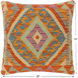 handmade Tribal Turkish Antique Rust Blue Hand-Woven SQUARE 100% WOOL pillow