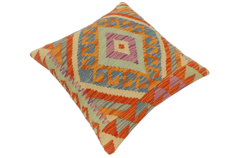 handmade Tribal Turkish Antique Rust Blue Hand-Woven SQUARE 100% WOOL pillow