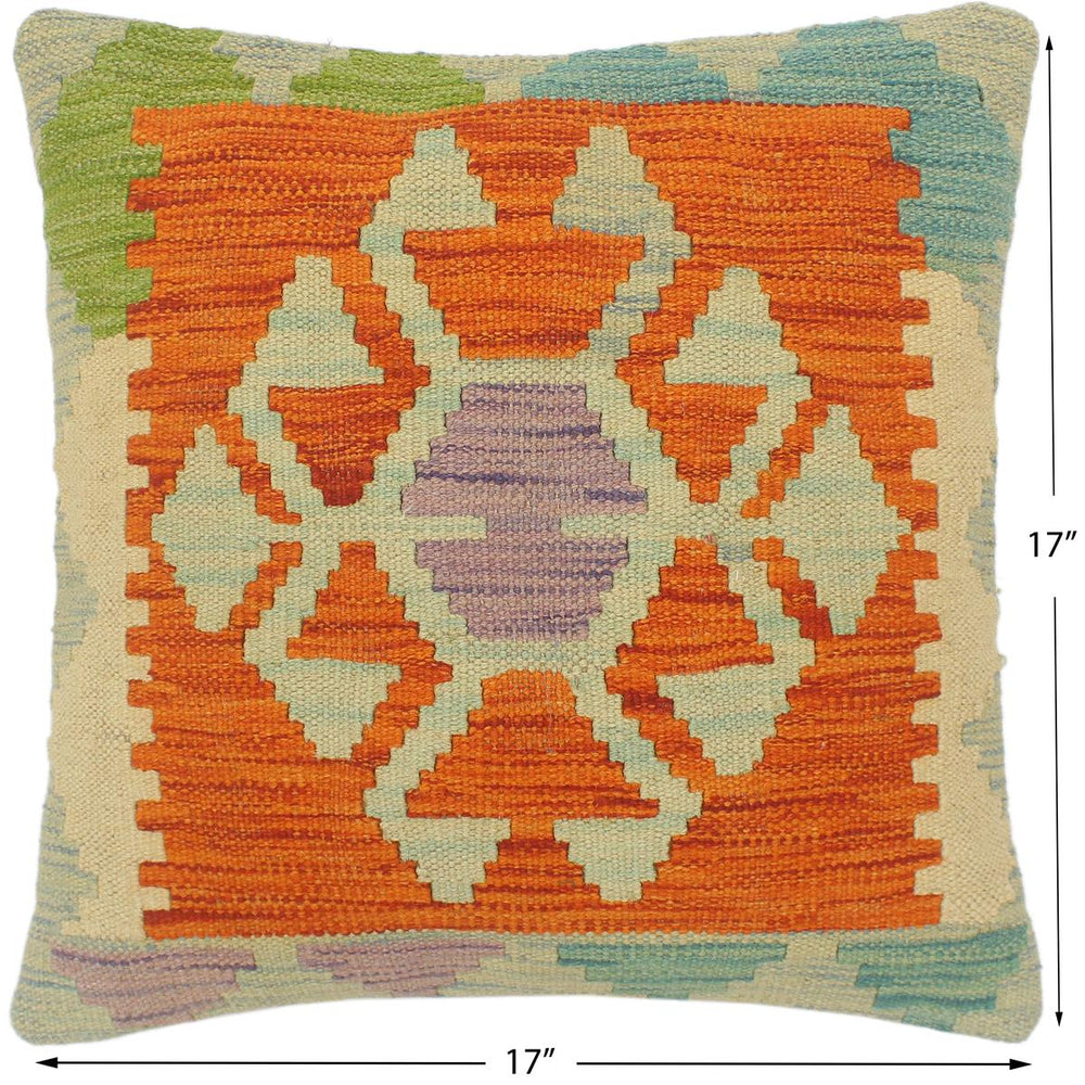 handmade Tribal Turkish Antique Rust Blue Hand-Woven SQUARE 100% WOOL pillow