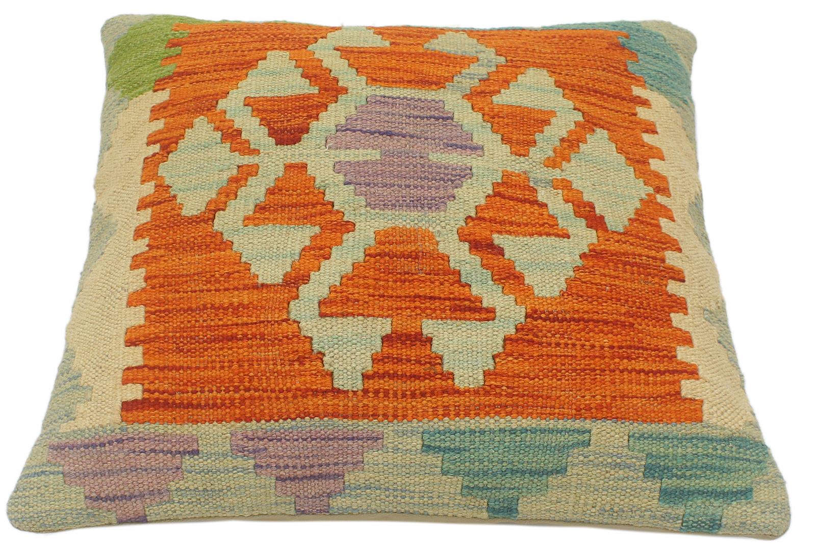 handmade Tribal Turkish Antique Rust Blue Hand-Woven SQUARE 100% WOOL pillow