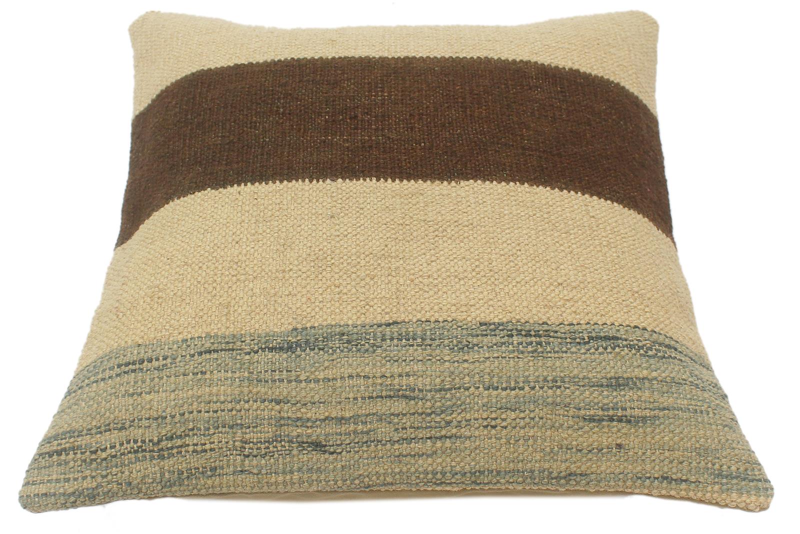 handmade Tribal Turkish Antique Beige Brown Hand-Woven SQUARE 100% WOOL pillow