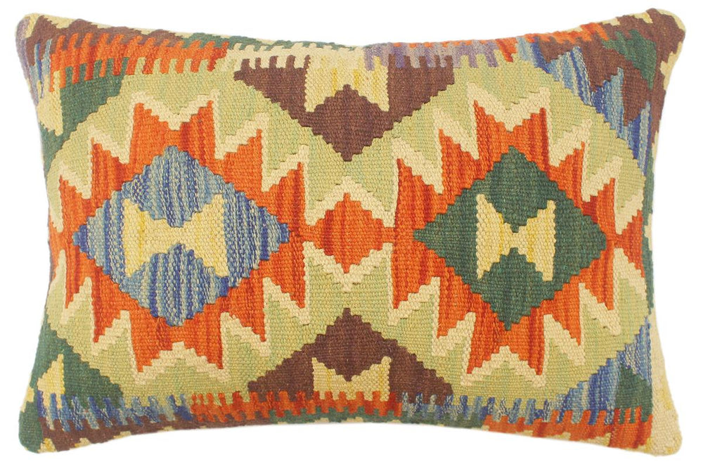 handmade Tribal Rust Blue Hand-Woven RECTANGLE 100% WOOL Pillow